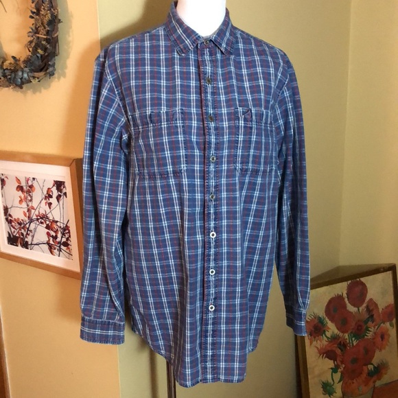 LL BEAN size Medium TALL Plaid 100% Cotton Silver metal logo Buttondown $78 NEW - Picture 1 of 16